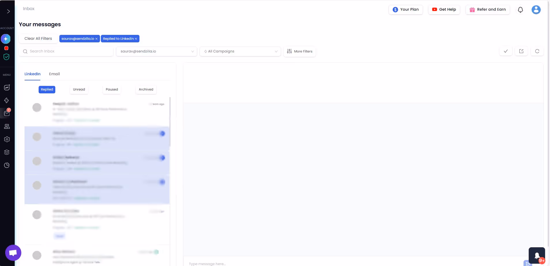 Screenshot of SalesRobot inbox showing a list of messages.