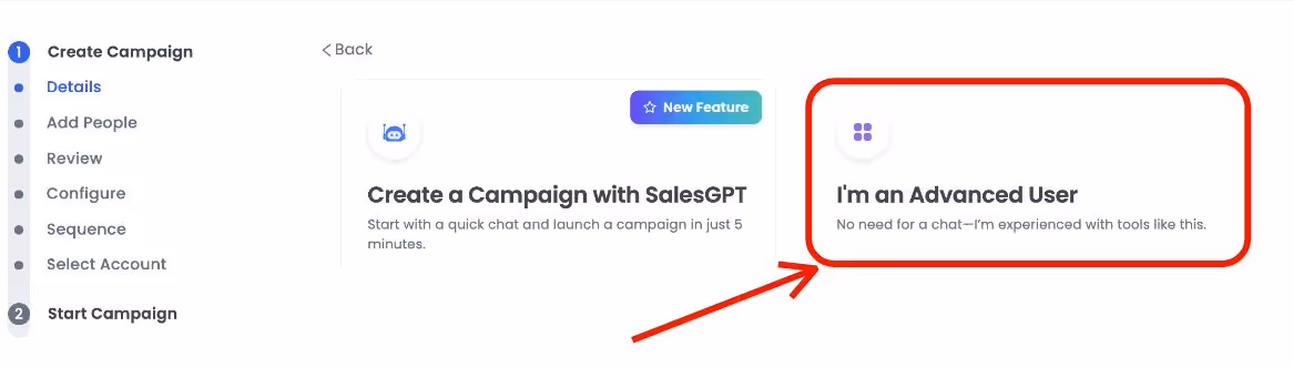 Selecting i'm an advanced user