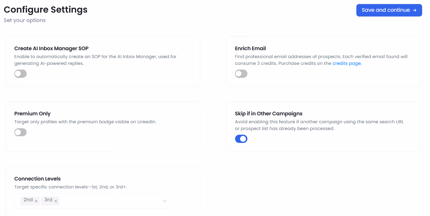 Configure settings page in SalesRobot