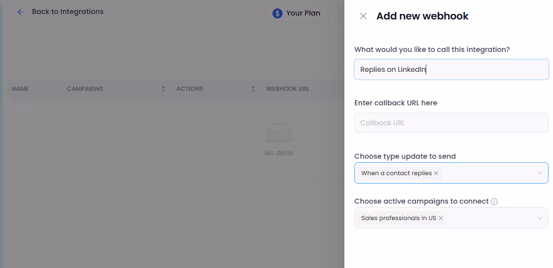 Add new webhook page
