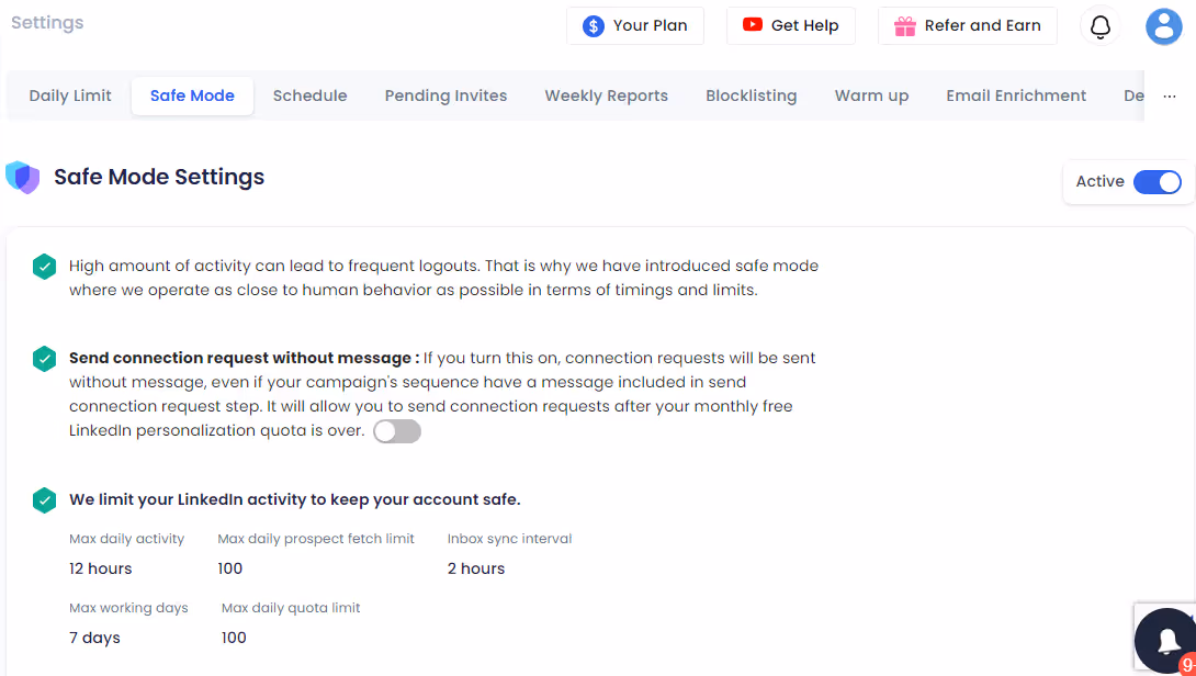 Safe mode in SalesRobot