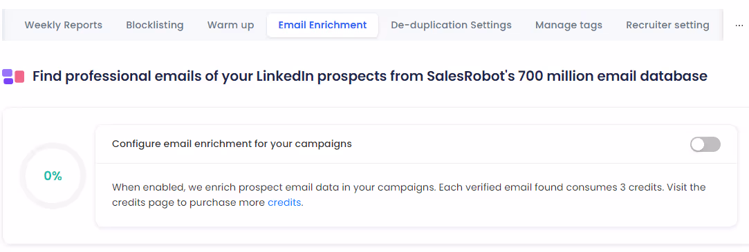 Email enrichment feature SalesRobot