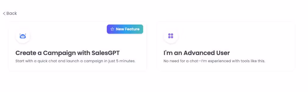 Options to create AI or manual campaigns in SalesRobot