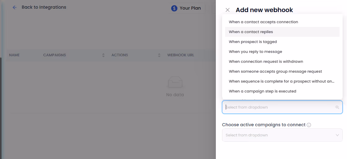Select trigger from dropdown options