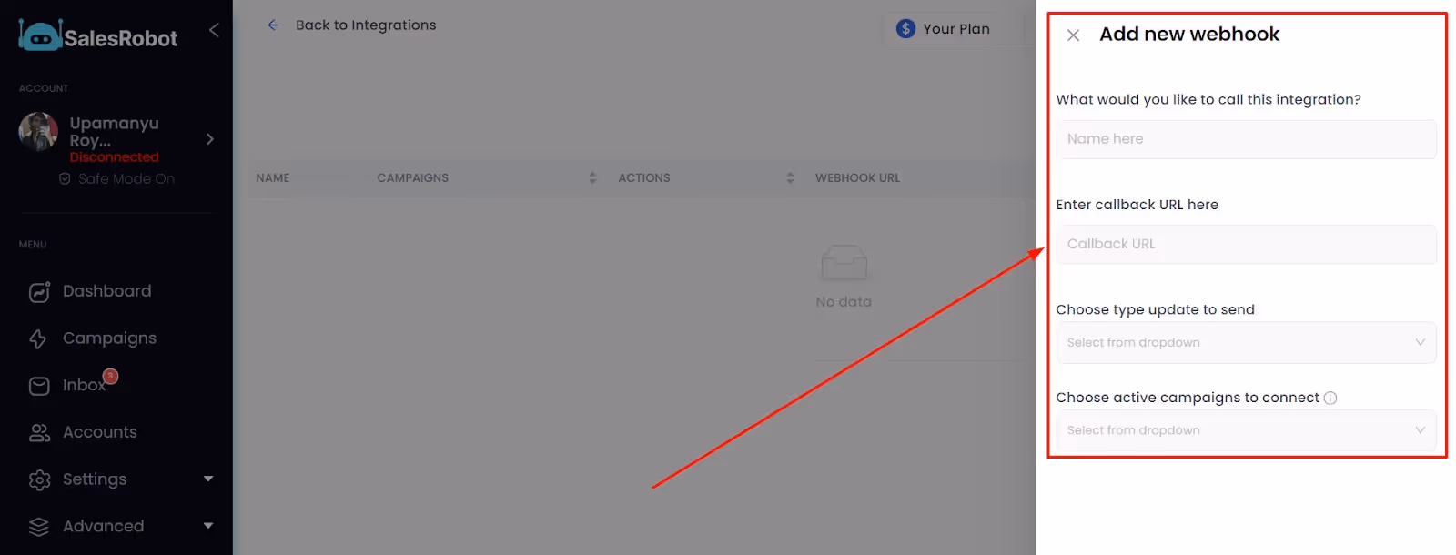 SalesRobot add integration with webhooks by Zapier