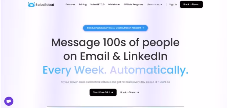 A screenshot of the SalesRobot dashboard with a red arrow pointing to the "Start a Free Trial" button.