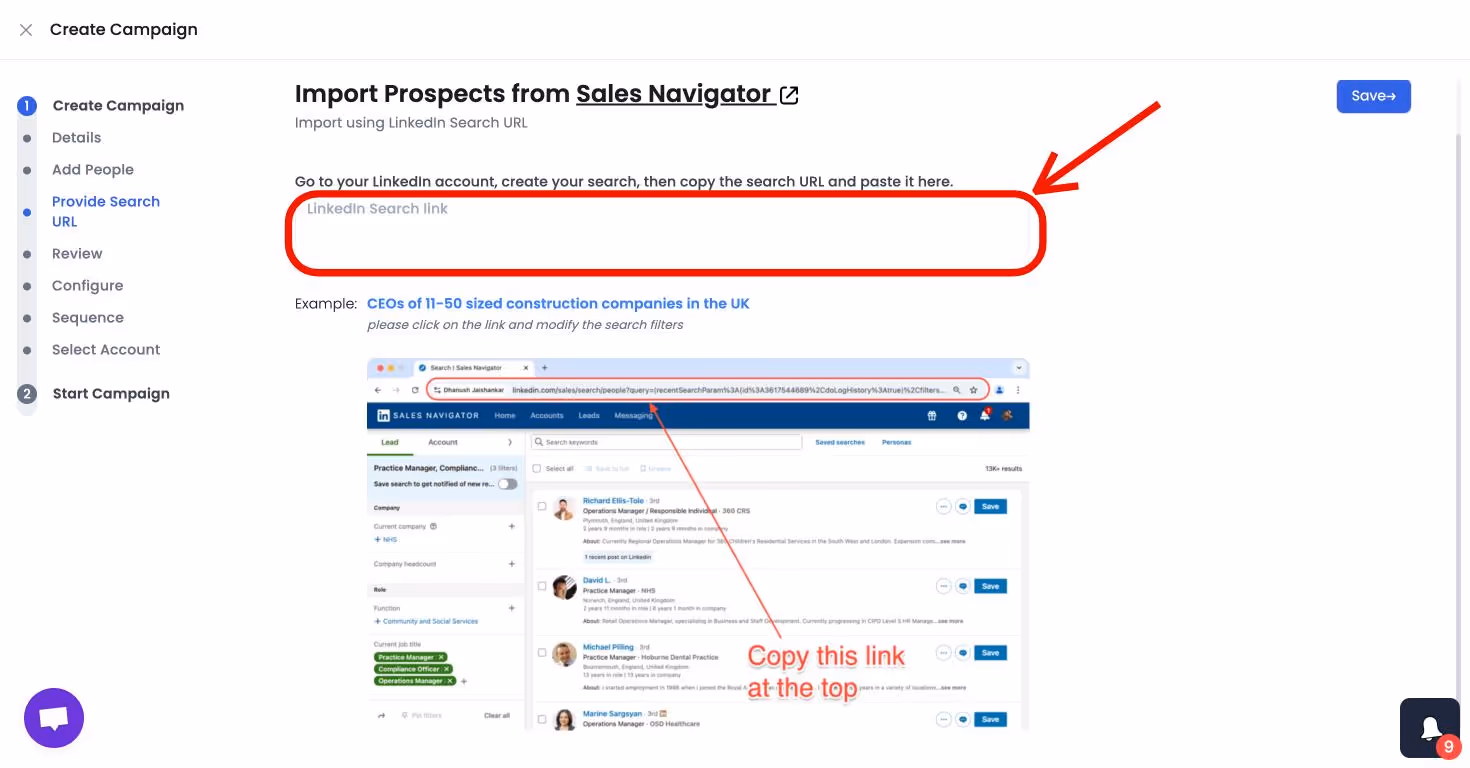 A screenshot of the SalesRobot page showing the "Configure Settings" page.