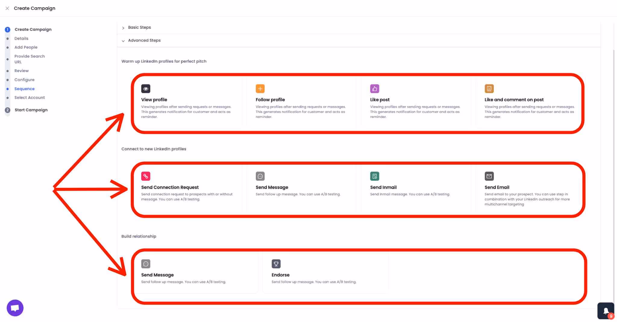 Advanced sequence steps in SalesRobot