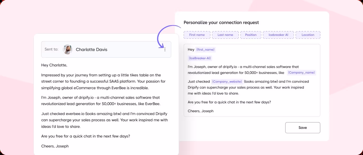 Personalized connection request example.