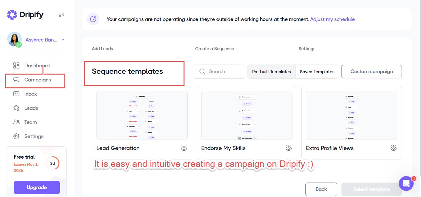 Intuitive interface of Dripify