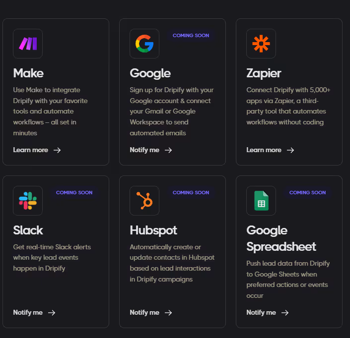 dripify integrations