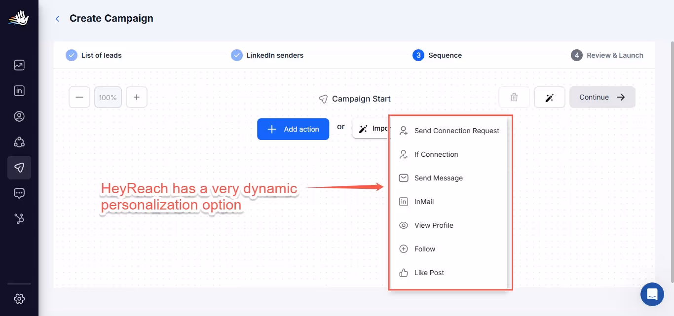 HeyReach's dynamic personalization options.