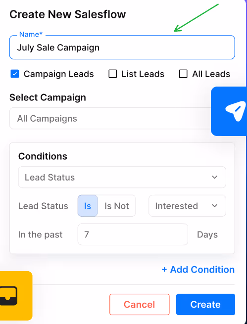 Salesflow creation interface in SalesRobot