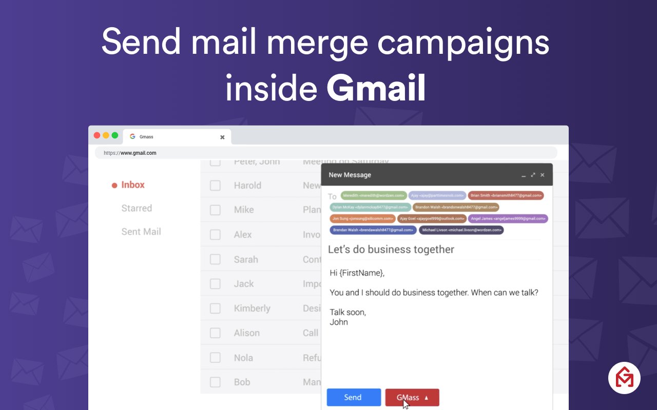 Screenshot of GMass email merge campaign inside Gmail.