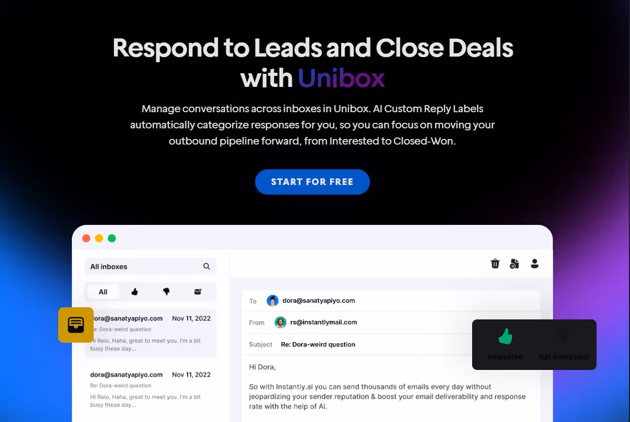 Unibox AI-powered inbox management tool to respond to leads and close deals.