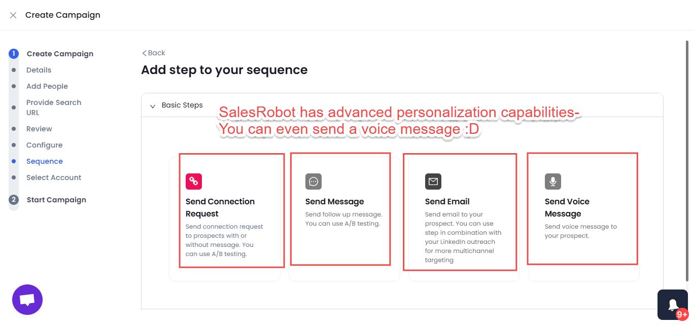 SalesRobot's advanced personalization capabilities, including voice messages.