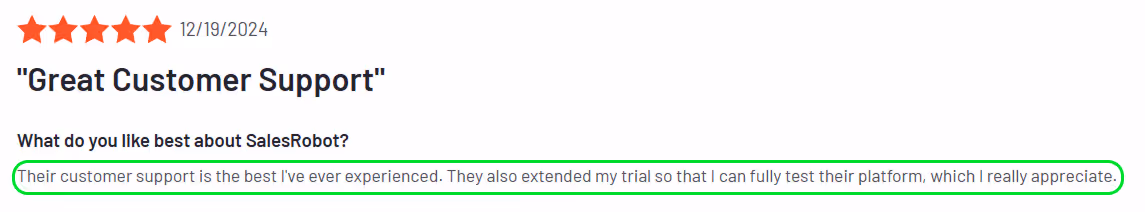 SalesRobot review: Great customer support and extended trial.