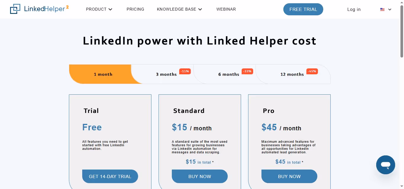 Linked Helper pricing plans comparison table showing different subscription options.
