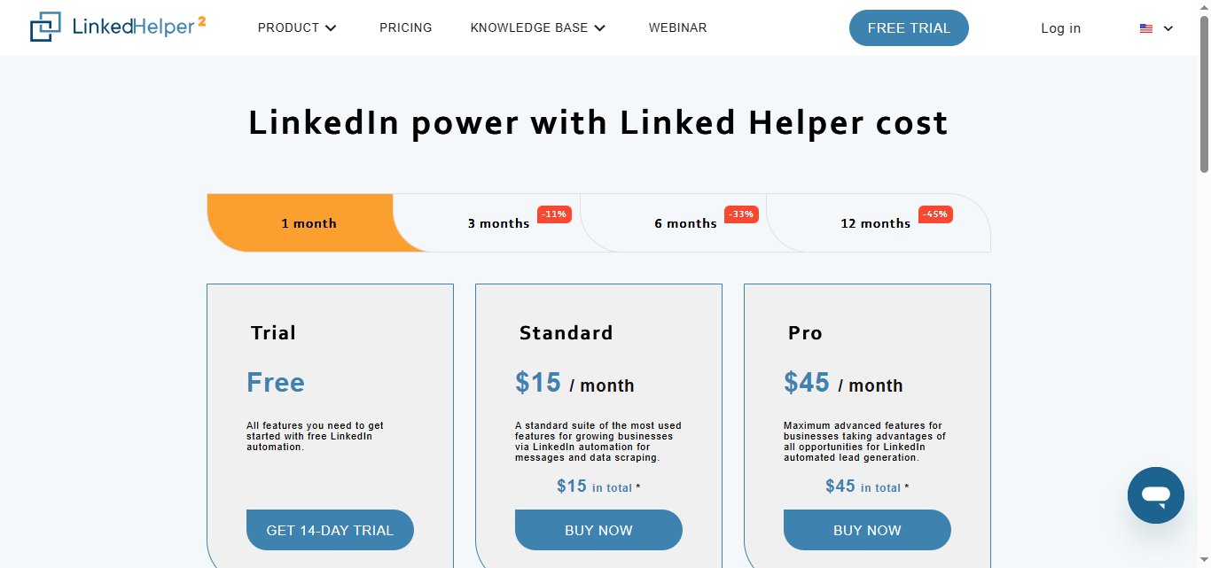 Linked Helper pricing plans comparison table showing different subscription options.
