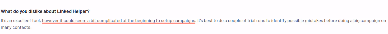 Screenshot of a negative review for LinkedIn Helper, highlighting a user's criticism of its complexity.