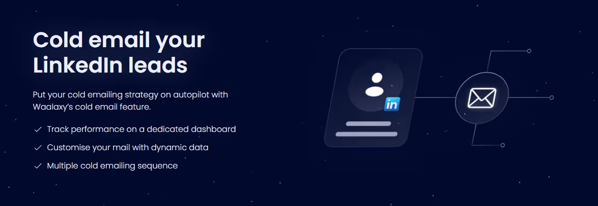 Cold email your LinkedIn leads with Waalaxy's autopilot feature.
