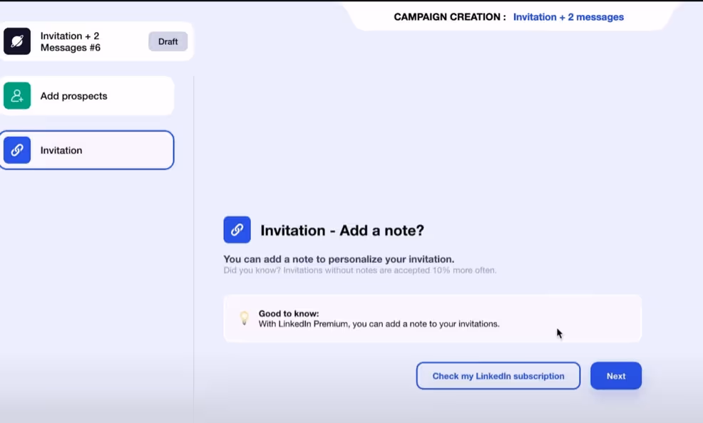 Adding a personalized note to a LinkedIn invitation.