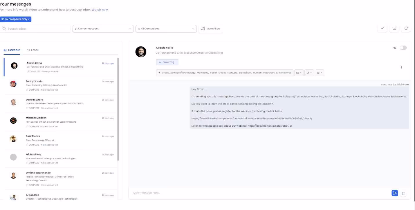 SalesRobot message sequence.