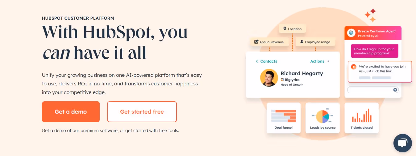 Hubspot homepage