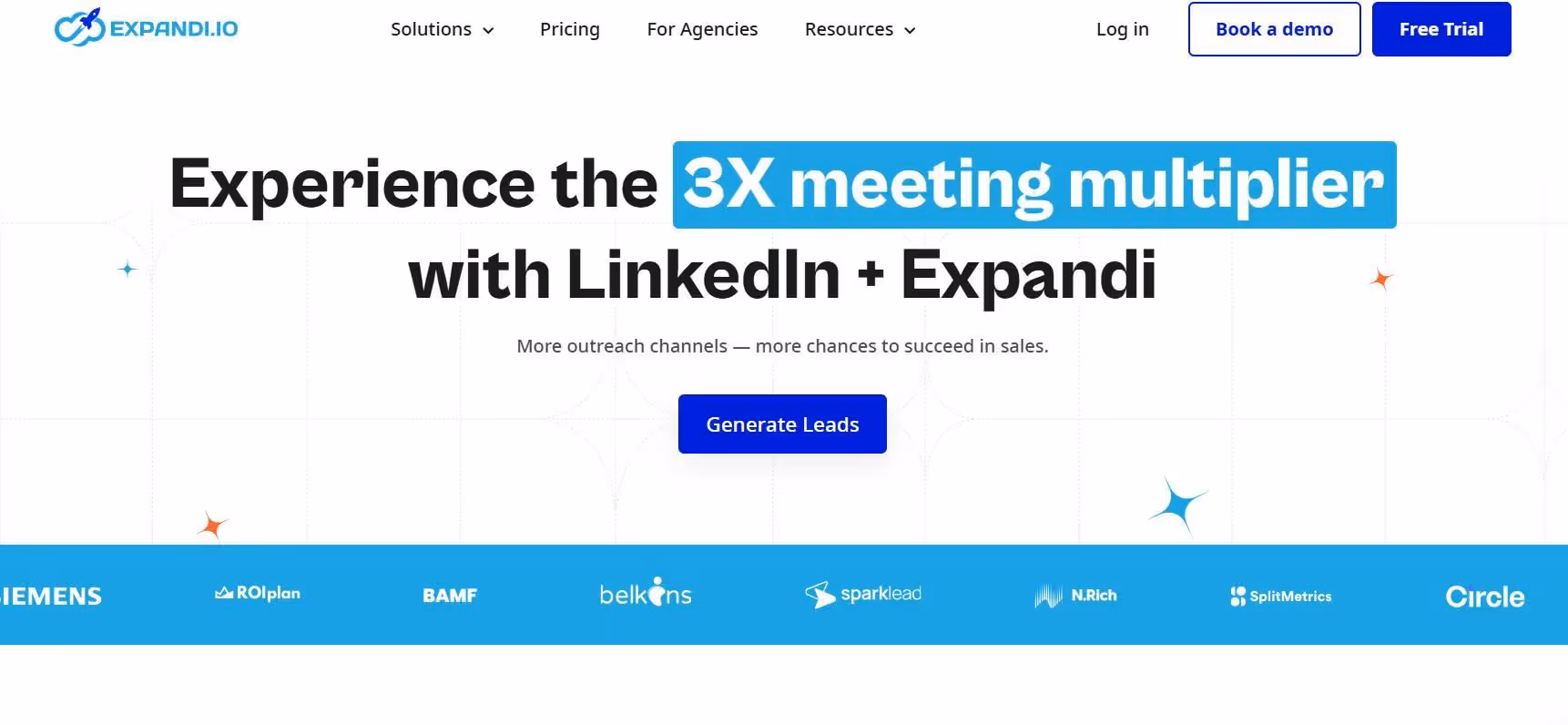 Expandi homepage showcasing its features and benefits.