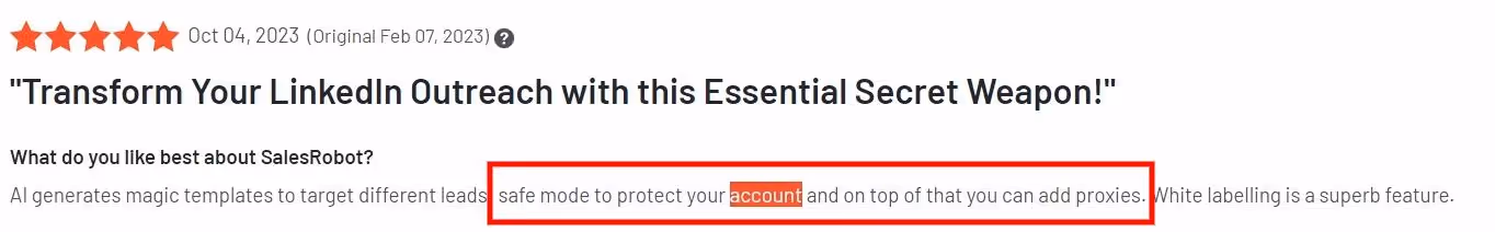 SalesRobot review: AI generates magic templates, safe mode to protect your account, and white-labeling feature.