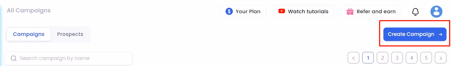 A dashboard with a 'Create Campaign' button highlighted in red.