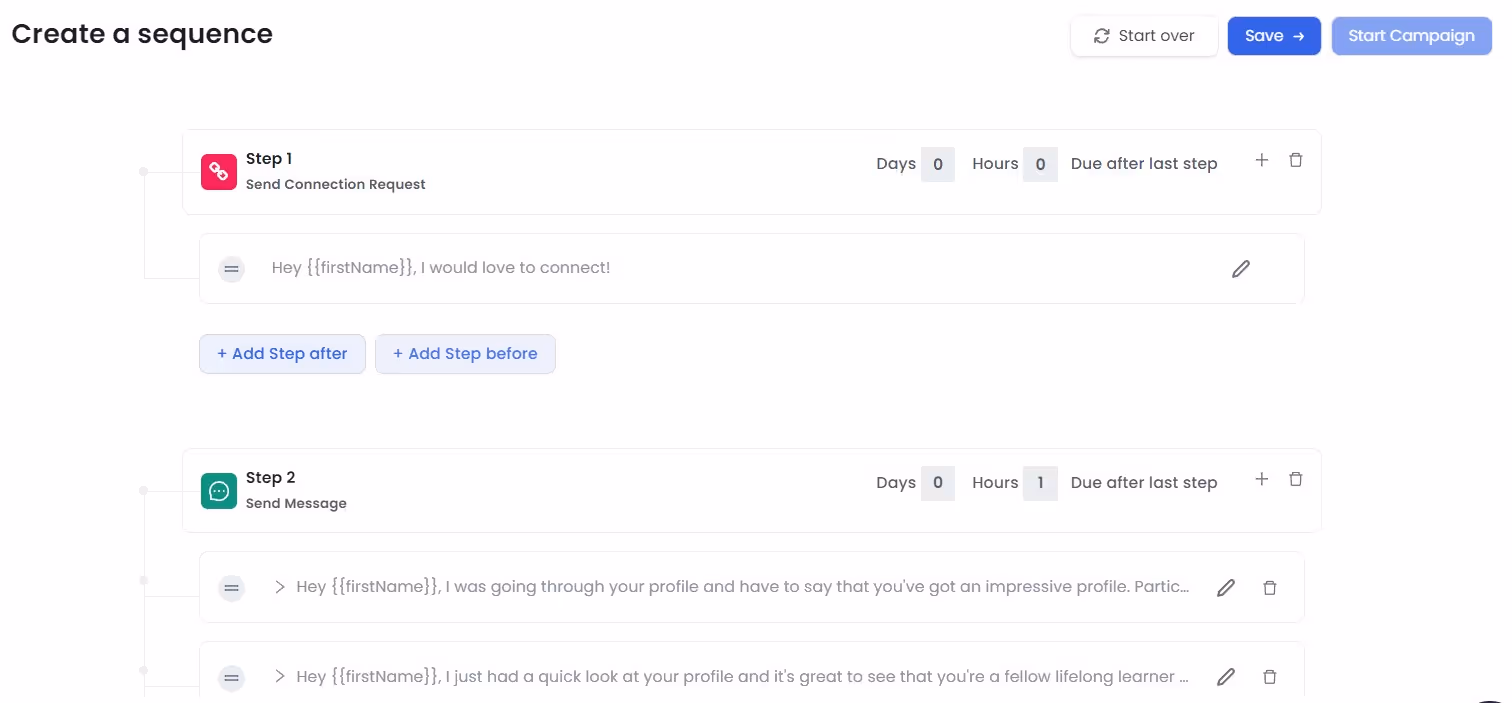 SalesRobot message sequence set-up