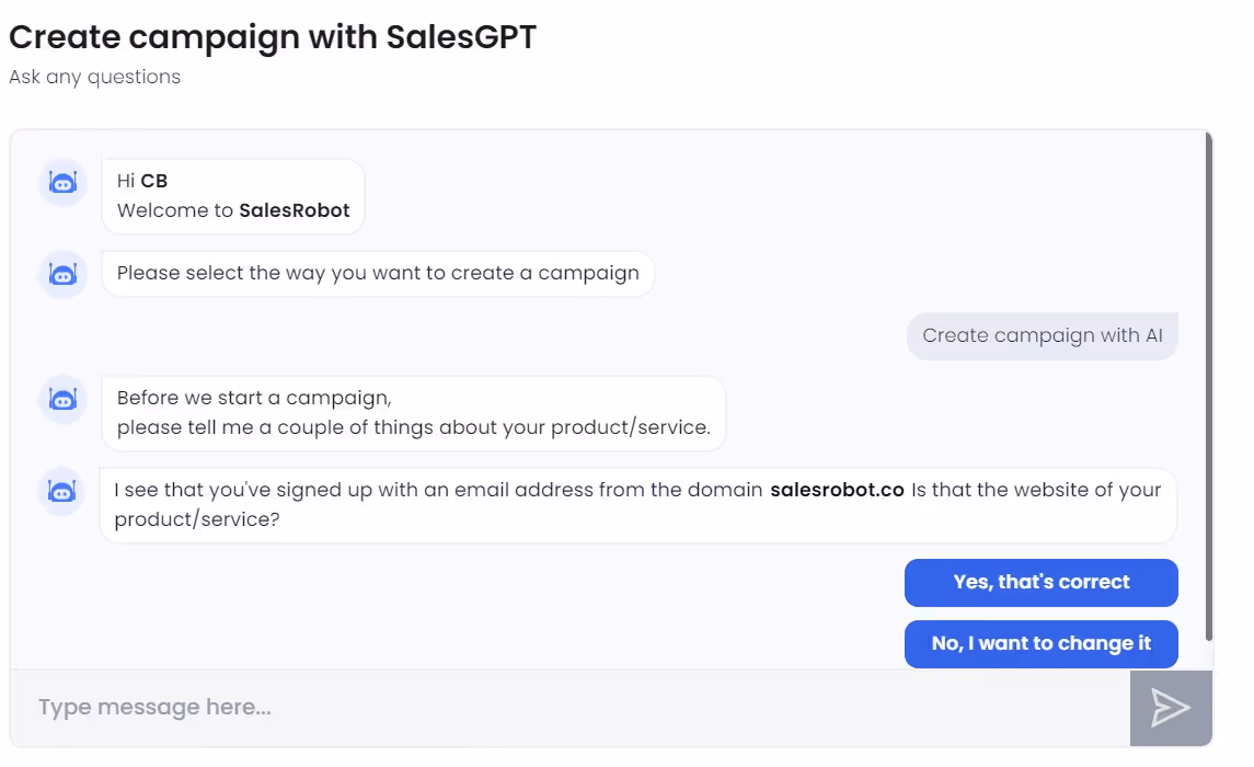 SalesRobot SalesGPT automated campaign creation