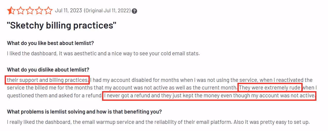 A one-star review titled