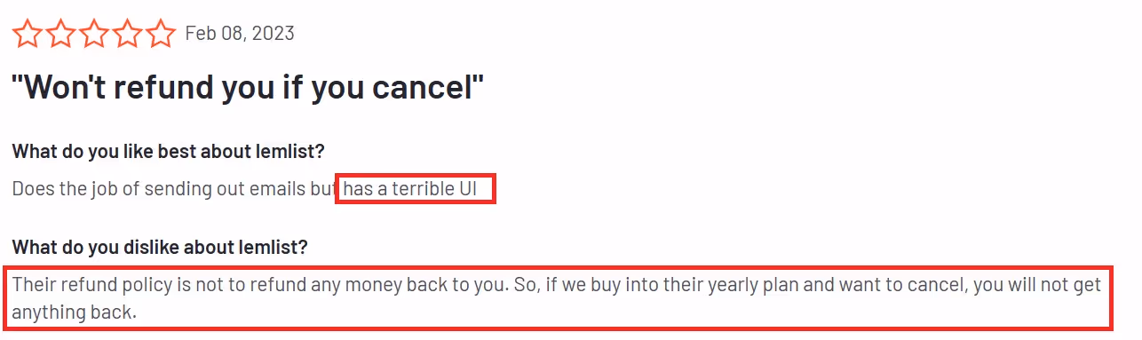 A one-star review titled