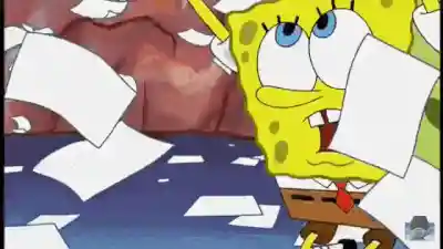 Spongebob throwing papers