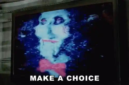 Horror character aking to make a choice