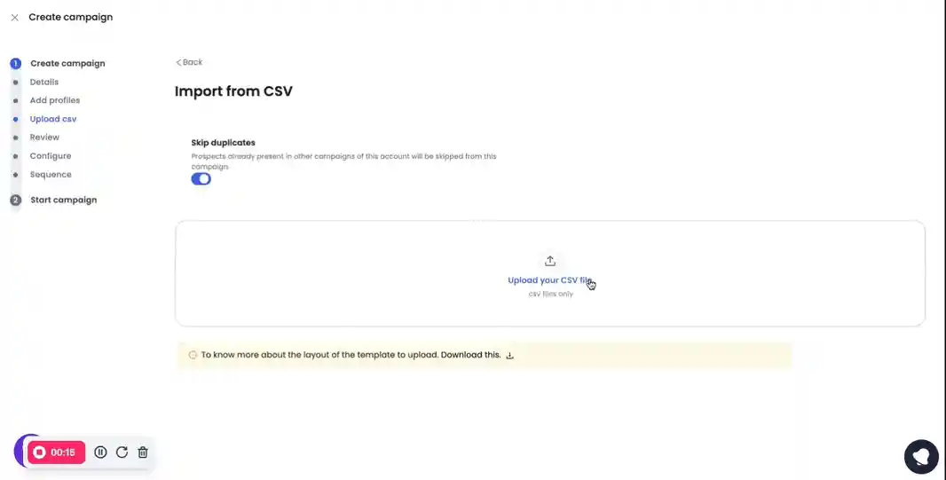 Csv option of SalesRobot campaign