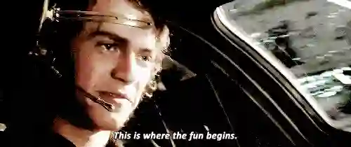 A GIF of Anakin Skywalker saying, "This is where the fun begins."