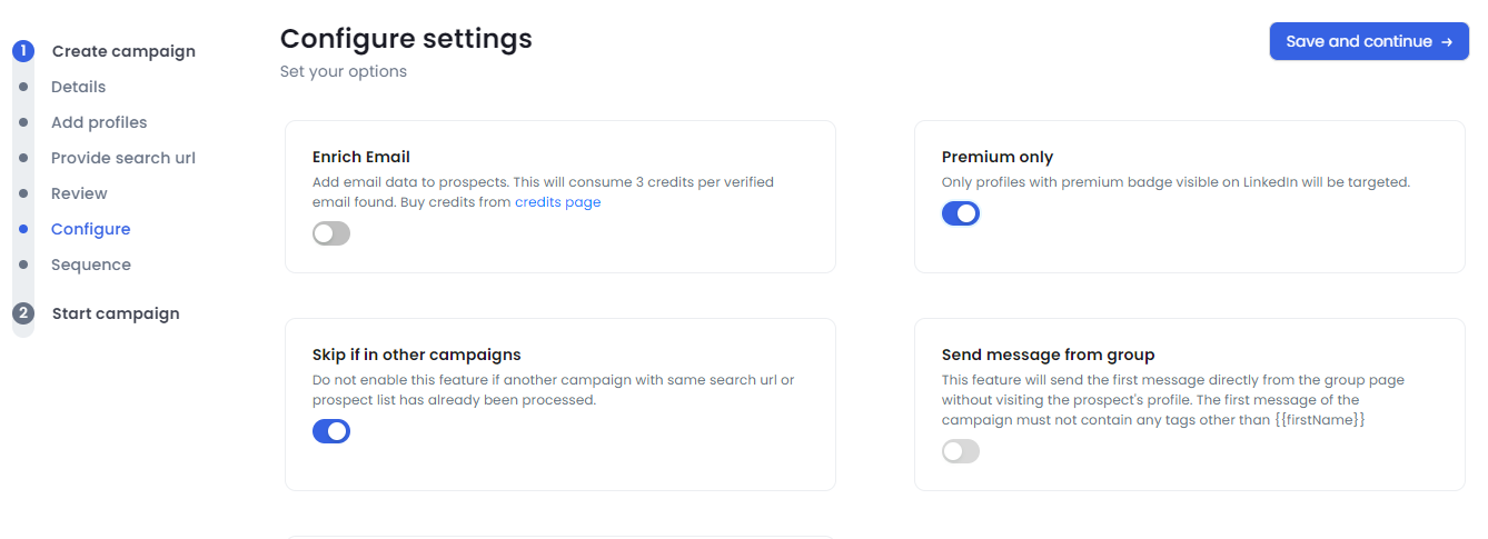 Three options for adding people to a marketing campaign: importing from a CSV file, adding from Sales Navigator Search, and adding from LinkedIn Search