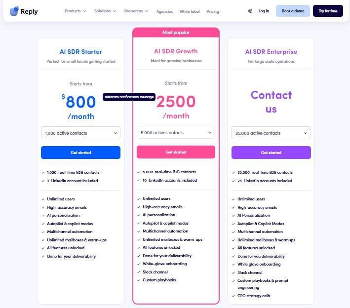 Reply.io AI SDR plan