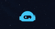 A light blue robot head icon with a dark blue starry background.