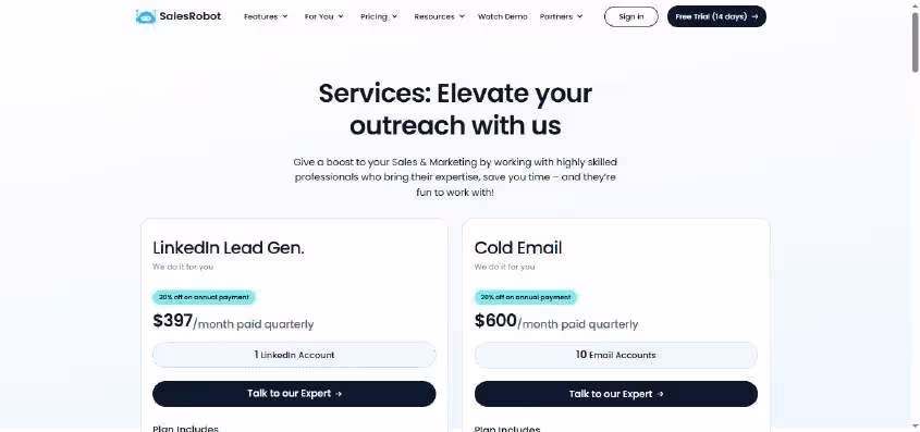 Done for You services in SalesRobot