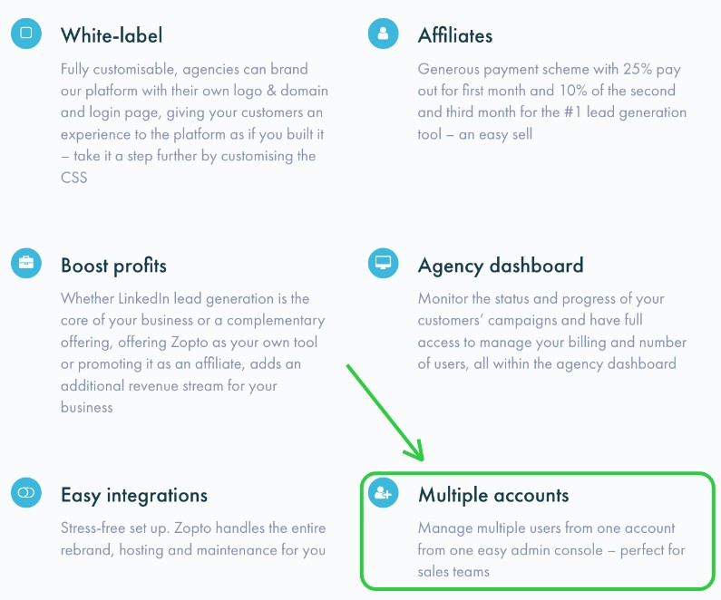 Benefits of using the platform for agencies, including white-labeling, affiliate programs, and multiple account management.