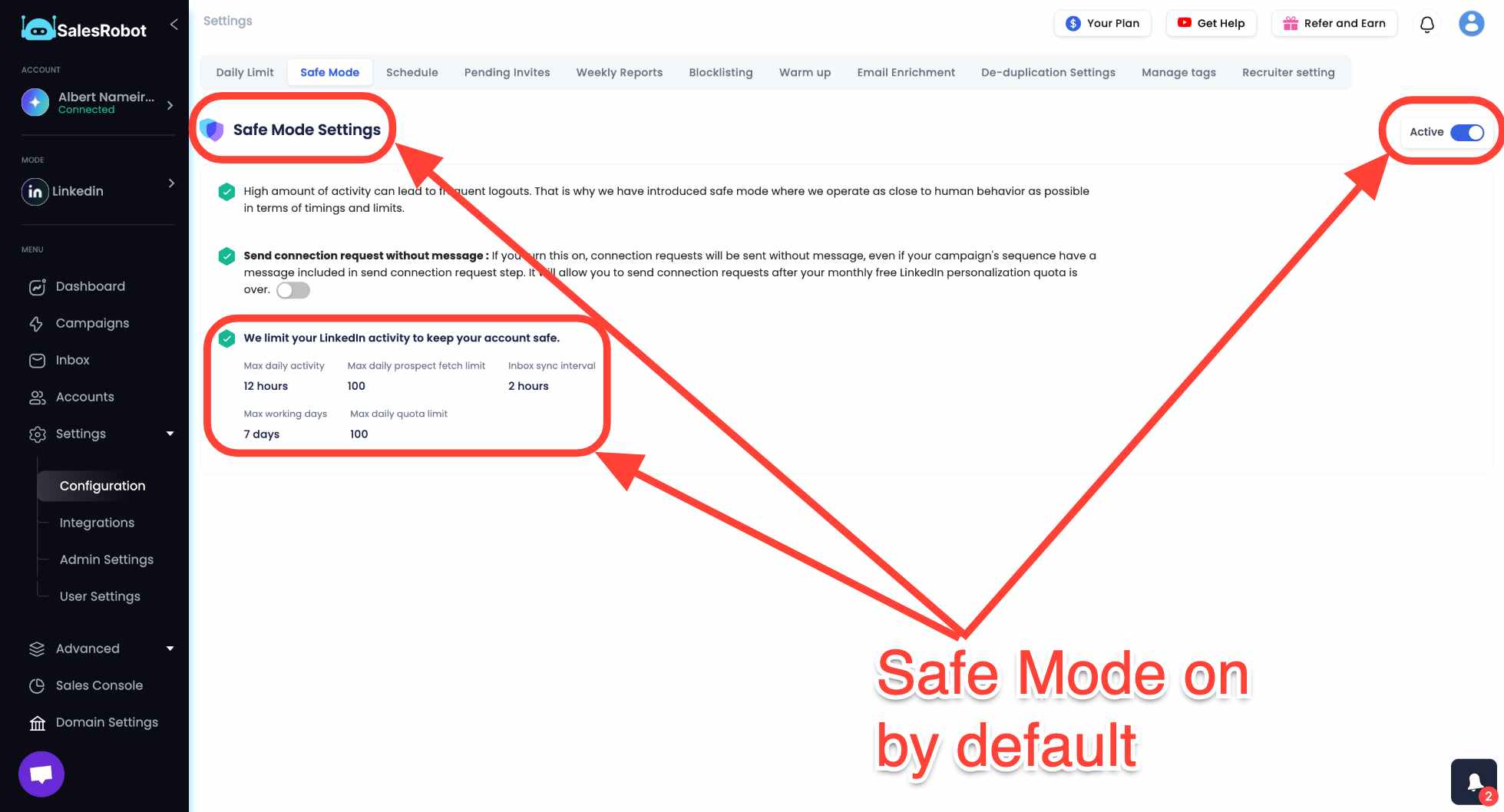 Safe mode in SalesRobot