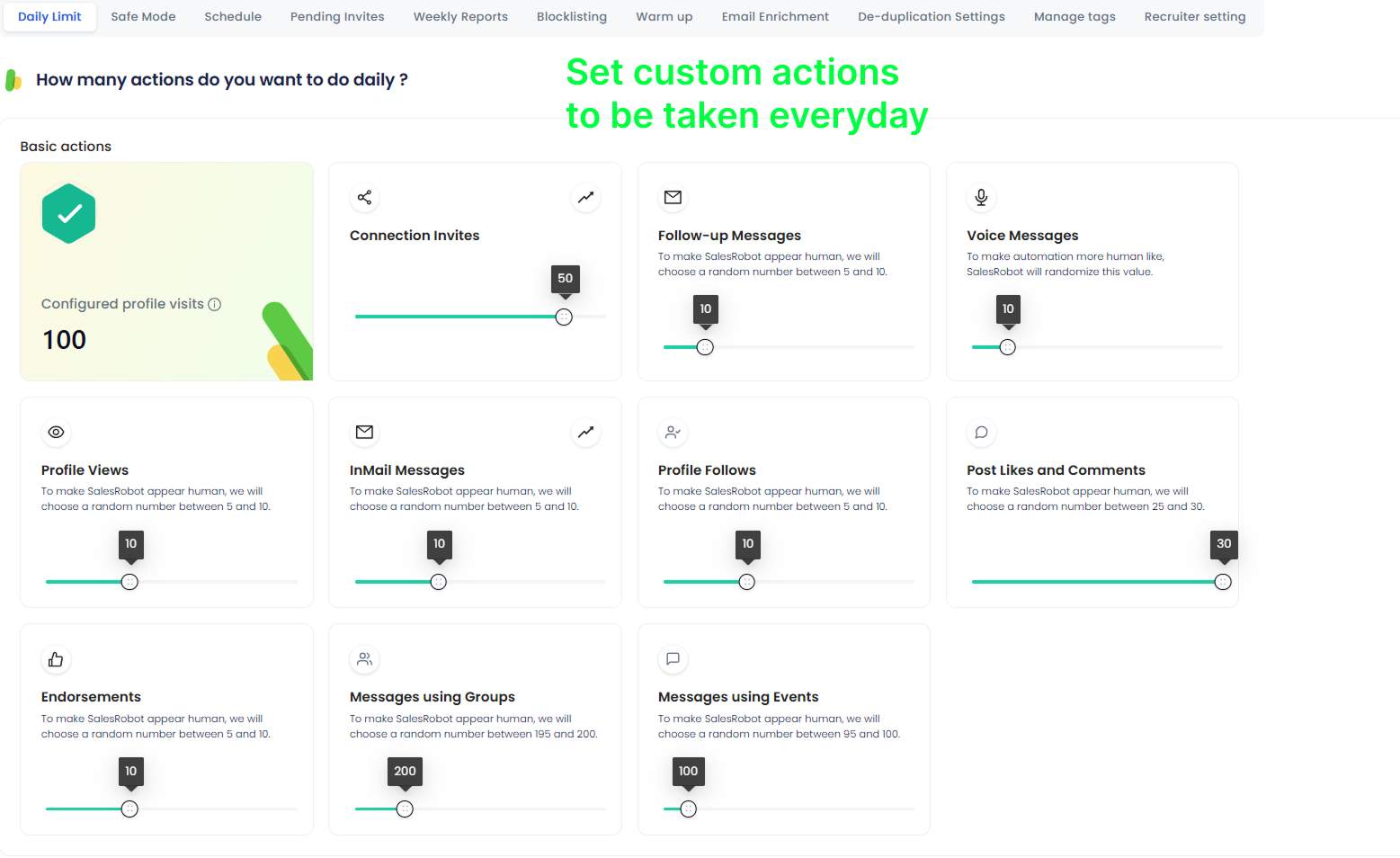 SalesRobot custom actions to be taken everyday.