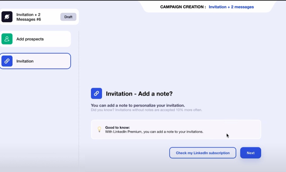 Adding a personalized note to a LinkedIn invitation.