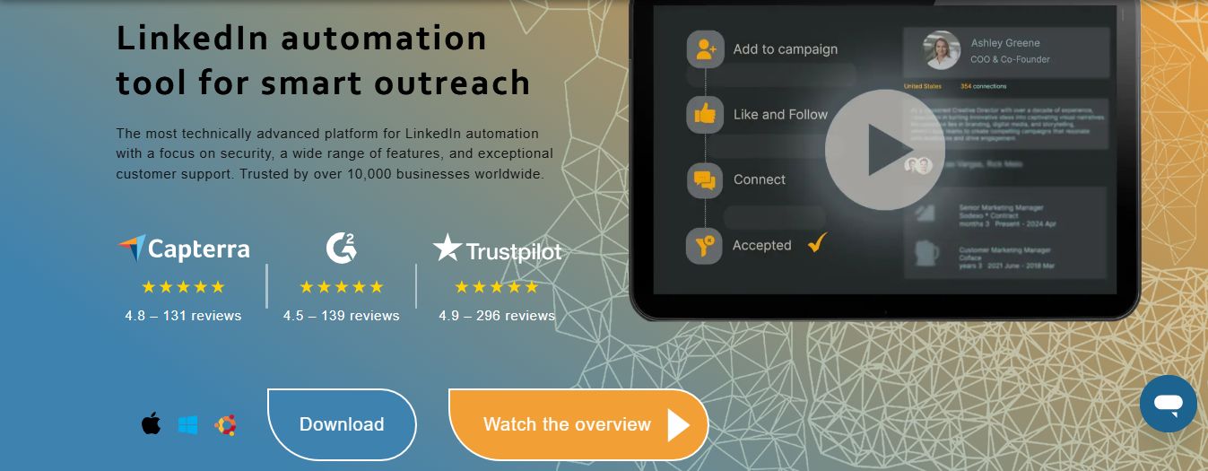 LinkedIn automation tool for smart outreach, trusted by over 10,000 businesses.