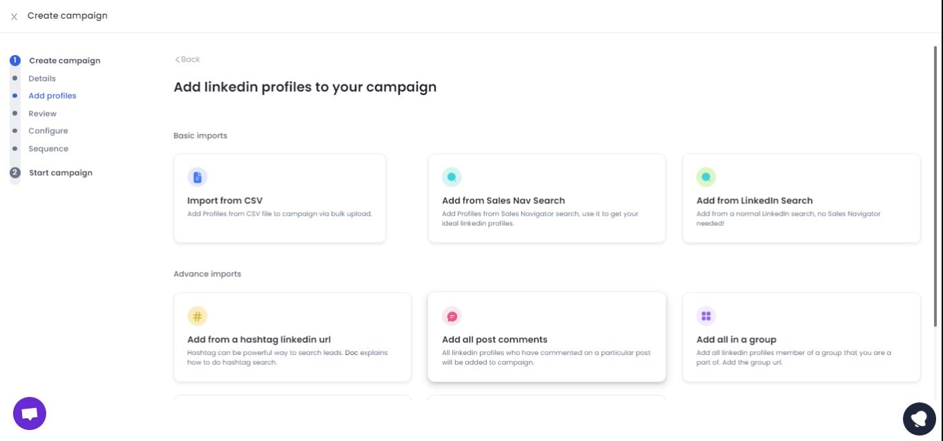 SalesRobot prospect pull options