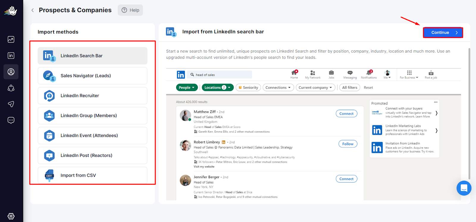 HeyReach Scrapin feature